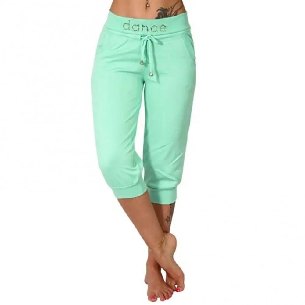 Description Picture 4 of itemShorts Drawstring Pants Women Mid Rise Solid Color Mid-calf Lady Capri Pockets Cropped Wide Waistband Sports For Outdoor