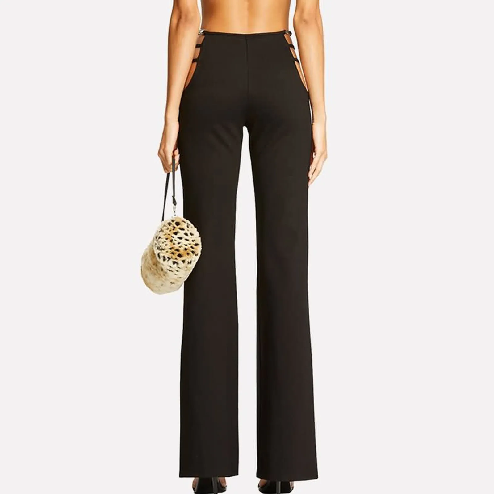 Women Solid Color Sexy Cut Out Pants Slim Fitness Cotton Pants Hollow Out Flare Pants Streetwear Bell Bottom Pants Trousers #YJ