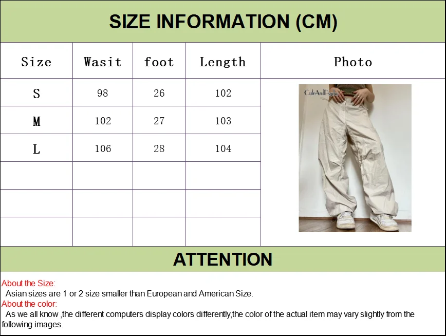 Description Picture 3 of itemWomen Solid Joggers Tech Pants Autumn Low Waist Punk Hip Hop Baggy Trousers Streetwear Casual Drawstring Wide Leg Cargo Pants