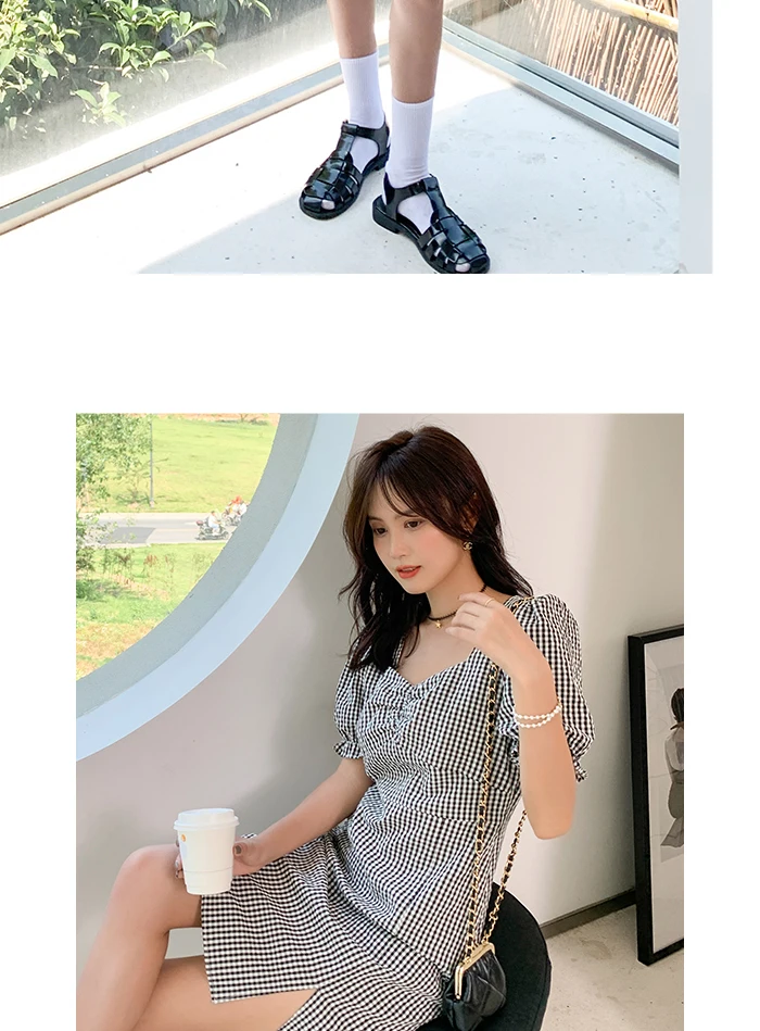 Description Picture 4 of itemSemir Dress Women Puff Sleeves Gentle 2021 Summer New Girls Dress Split Black And White Plaid dress Trend