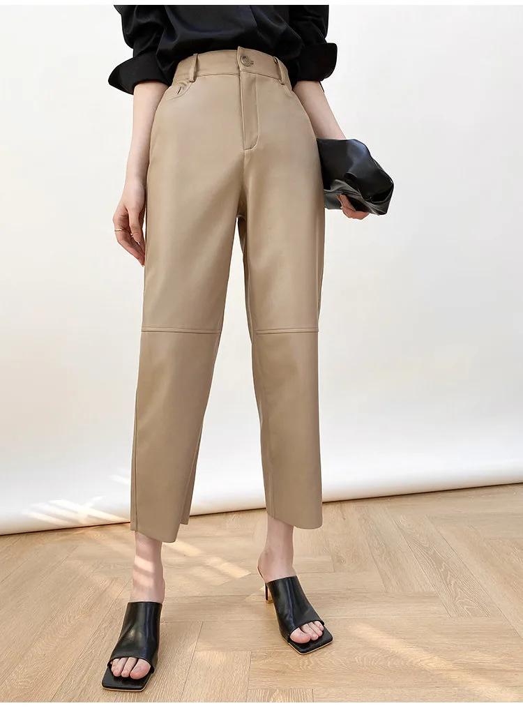 Description Picture 6 of itemStreetwear Genuine Leather Pants Women Spring 2022 Womens Fashion wide leg Trousers High Waist Women Clothing