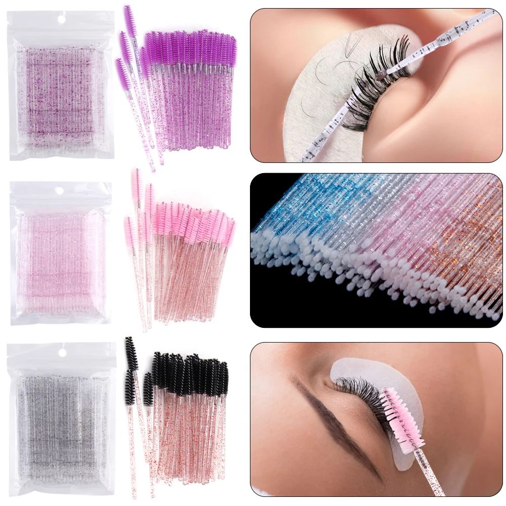 50Pcs Micro Brushes 50Pcs Eyelash Brushes Disposable Applicators Mascara Wands Spoolie Cosmetics Lash Extension Makeup Tools