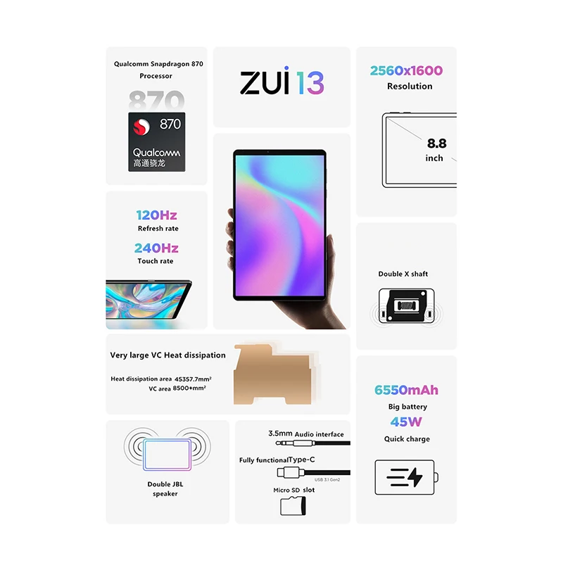 Global Firmware Iconic Brand LEGION Y700 Gaming Tablet Snapdragon 870 8.8inch 6550mAh 45W Charging 2560*1600 Tablet Android