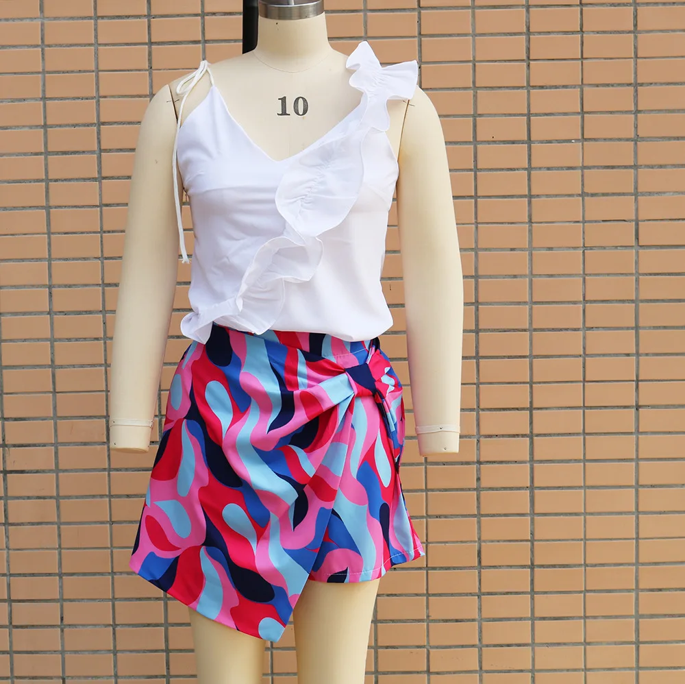 Description Picture 6 of itemFashion Geometric Printed Shorts 2023 Summer Elegant High Waist Short Skirts Women Casual Patchwork Streetwear Short Trousers