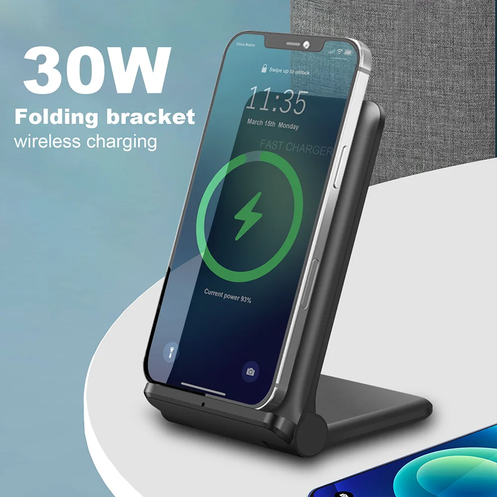 Description Picture 2 of item30W Folding Wireless Charger for iPhone 14 13 12 11 XS Max XR X 8 Samsung S22 S21 S20 Fast Charging Stand Pad For AirPods 3 Pro