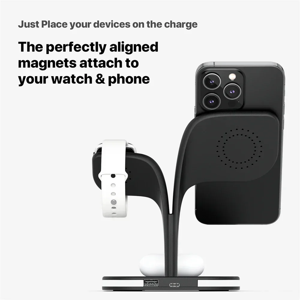 100% Magnetic Wireless Charger Stand For iPhone 15 14 13 12 Pro Max Apple Watch 8 7 Airpods Induction Fast Charging Dock Station