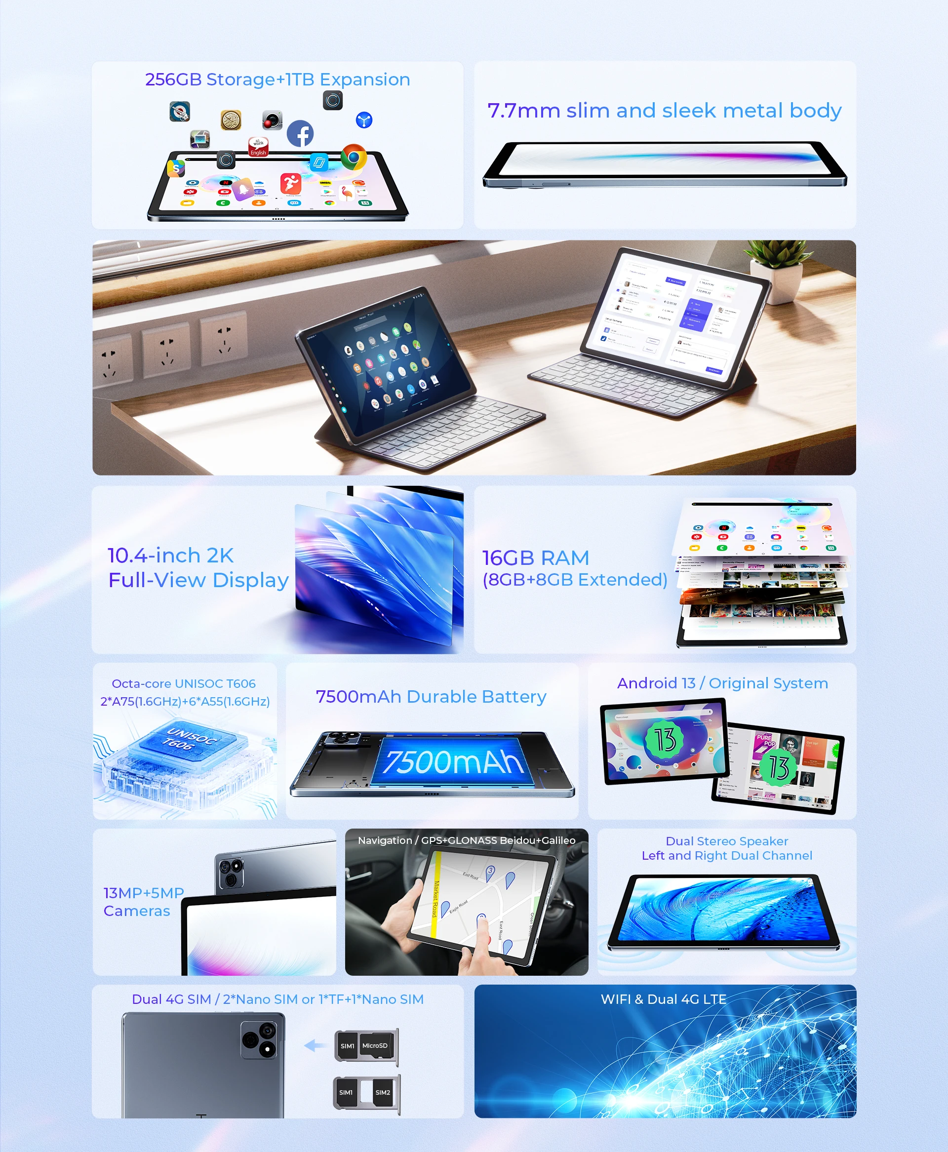 Description Picture 3 of itemGlobal Version HOTWAV Pad 8 Tablet Android 13 10.4'' FHD+ 2K Display 8GB+256GB 13MP Camera Pad Unisoc T606 7500mAh Tablets PC