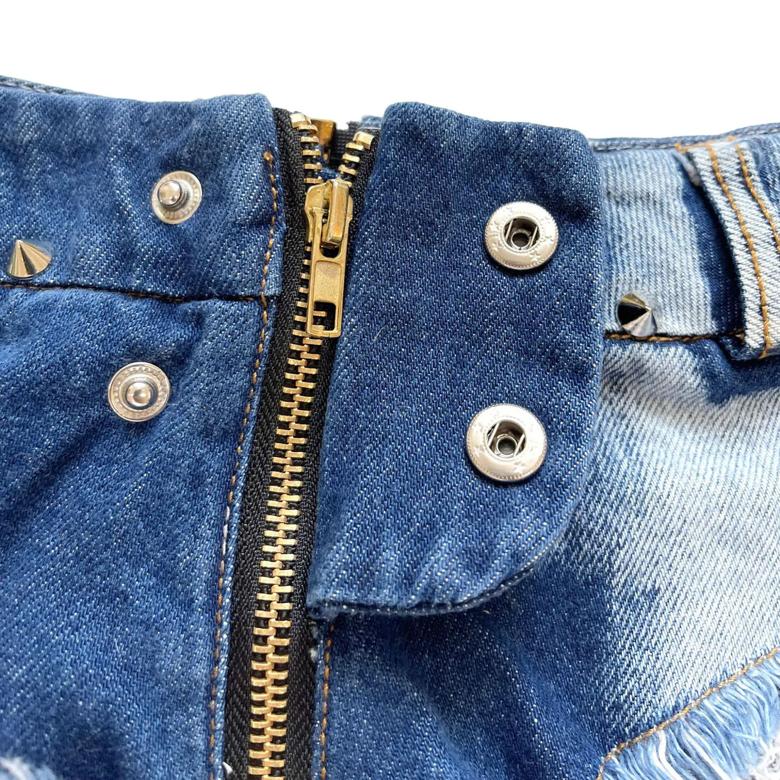 Erotic Women Zipper Crotch Denim Shorts Low Rise Hot Pants Jeans Mini Shorts Panties for Rave Festival Nightclub Pub Stage Show