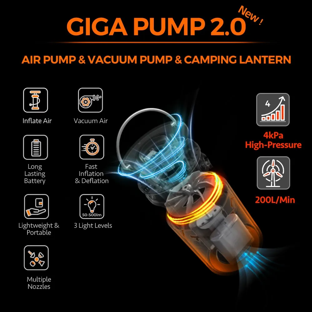 Description Picture 4 of itemNew GIGA Pump 2.0 Mini Air Pump 3 in 1 Outdoor Camping Lantern Vacuum Pump For Mattress Swimming Ring Air Pillow