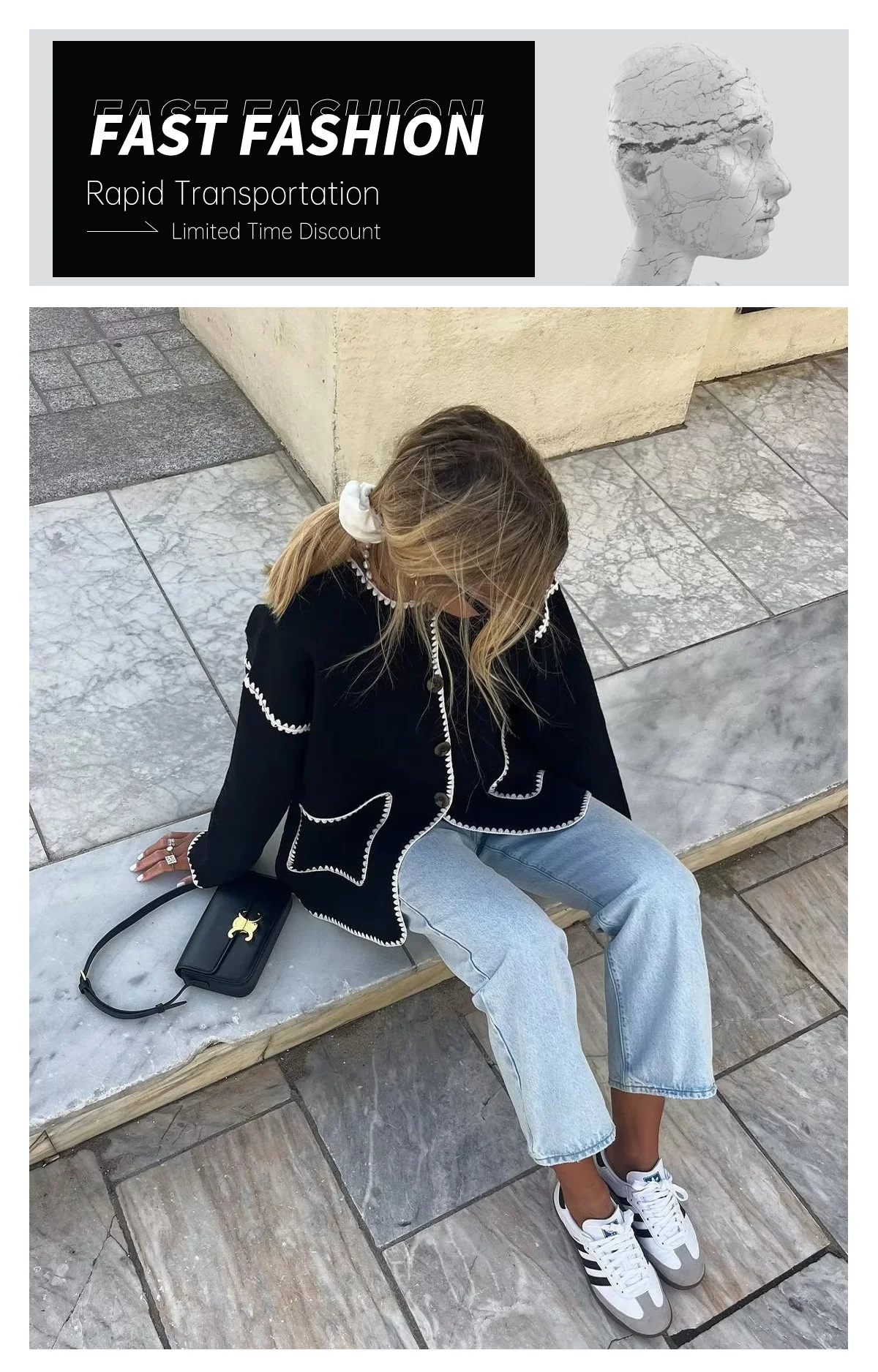 Description Picture 6 of itemUNIZERA2023 High Quality Autumn/Winter New Fashion Versatile Small Three Color Contrast Ni Coat