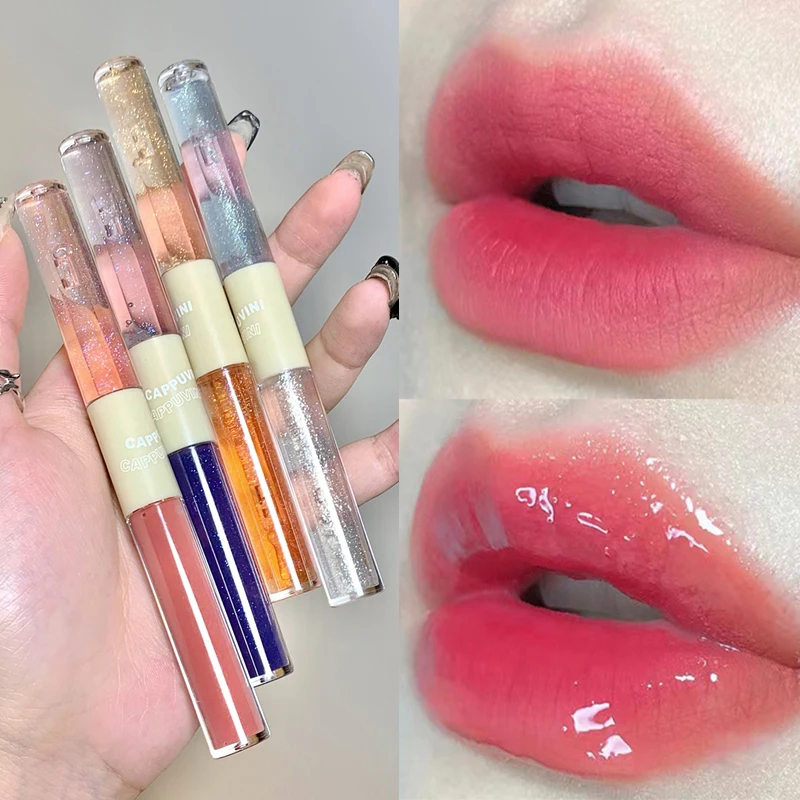 Description Picture 3 of itemDouble-end Water Light Lip Gloss Purple Glitter Mirror Lip Tint Waterproof Not Fade Lasting Moisturizer Lip Plumper Lipsticks