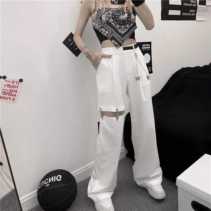 Description Picture 2 of itemWomen's Y2K Clothes Clothes Harajuku Streetwear Hip Hop Leisure Loose High Waist Summer Skinny Straight Wide Leg Trousers S-2XL