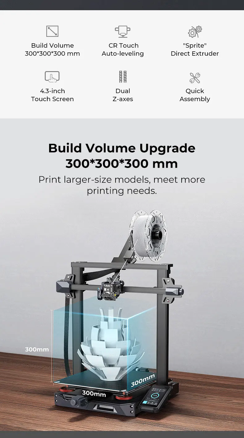 Description Picture 3 of itemCreality Official Ender 3 S1 PLUS Upgrade 3D Printer with CR Touch Auto-leveling Sprite Dual-Gear Extruder Double Z-axis Screw