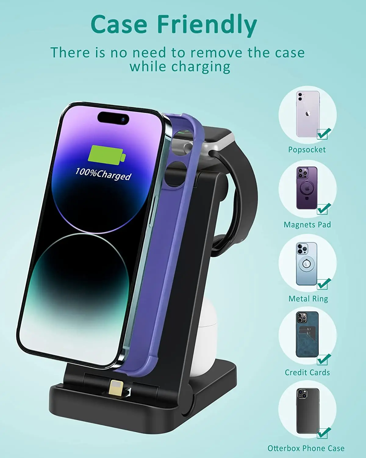 3 in 1 Foldable Fast Charging Station For Apple Wireless Charger Stand Portable for iPhone 14 13 12 Pro Max 11 iWatch 8 Airpods