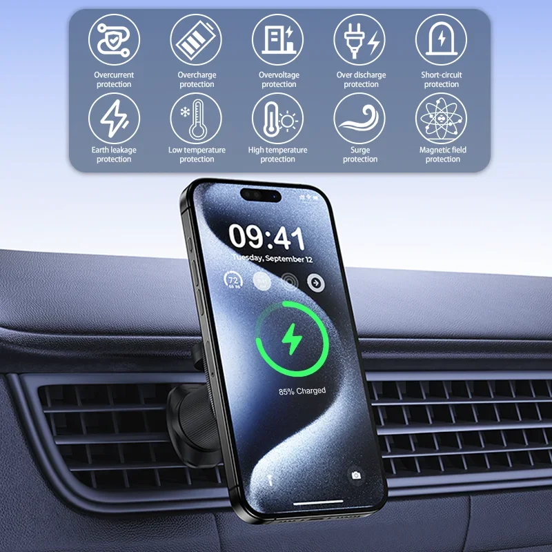 2 IN 1 Magnetic Wireless Car Charger For iPhone 15 14 13 Pro Max Apple Watch Macsafe Mobile Phone Holder Car Mount Fast Charging