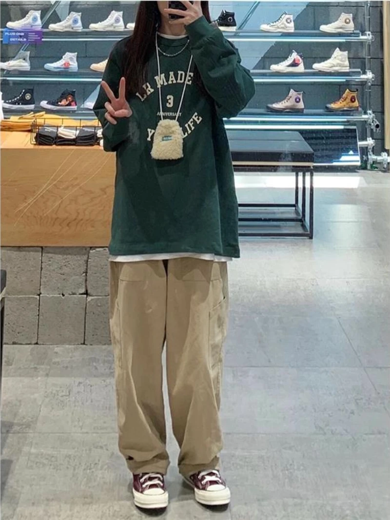Description Picture 2 of itemWomen Vintage Cargo Pants Y2K Streetwear Loose Joggers Trousers Hip-Hop Wide Leg Pants Female Casual Drawstring Baggy Pants 2023