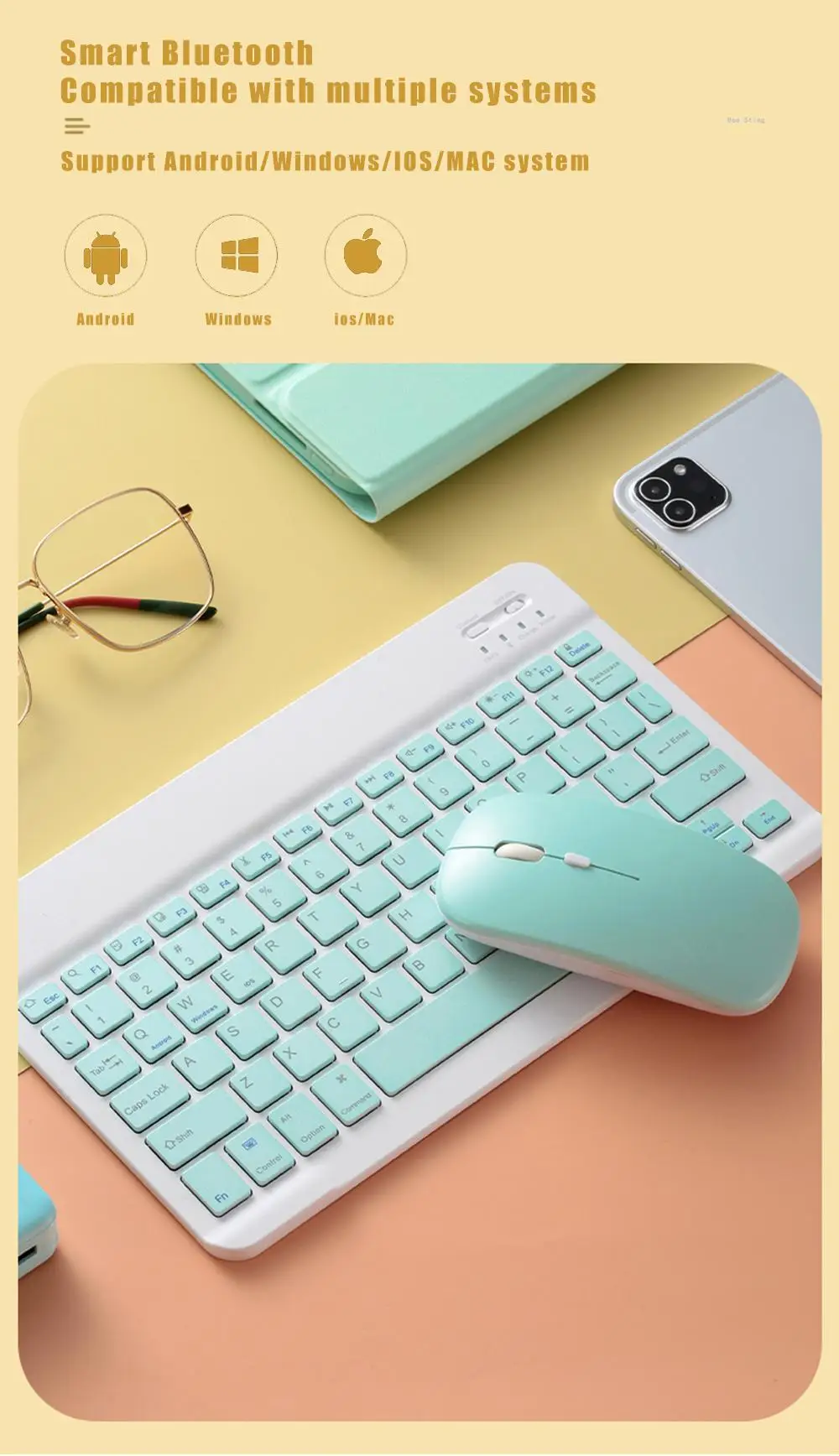 Description Picture 6 of itemBluetooth Keyboard For iPad Iconic Brand Samsung Huawei Tablet Laptop IOS Android Russian Arabic Korean Portable Wireless Keyboard