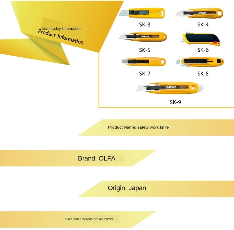 Description Picture 3 of itemOLFA safety knife blade automatically retracts SK series cleaver SK-3 SK-4 SK-6 SK-7 SK-8 SK-9 blade SKB-7 SKB-2 SKB-8