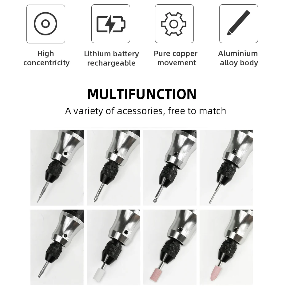 Description Picture 3 of item1 Set Recharge Cordless Engraver Pen Dremel Mini Drill Accessories With Battery Power Tools DIY Engraver Electric Pen Set Box
