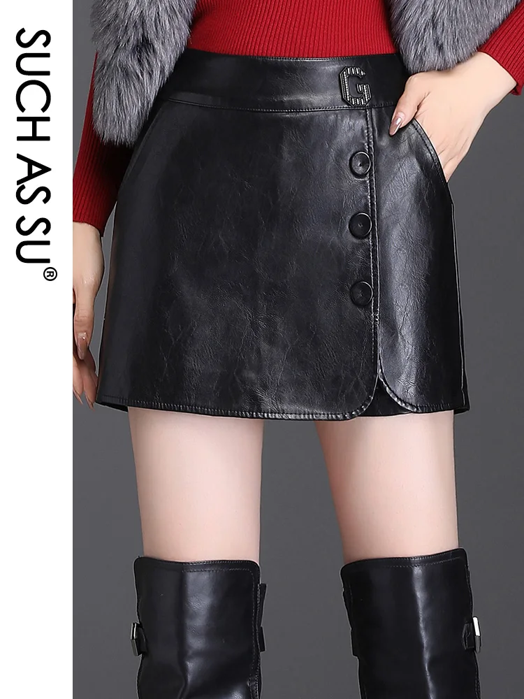High Waist Leather Shorts Skirts Fashion Occupation Work Pencil Mini Shorts Skirts S-3XL Size Black Button Shorts Female