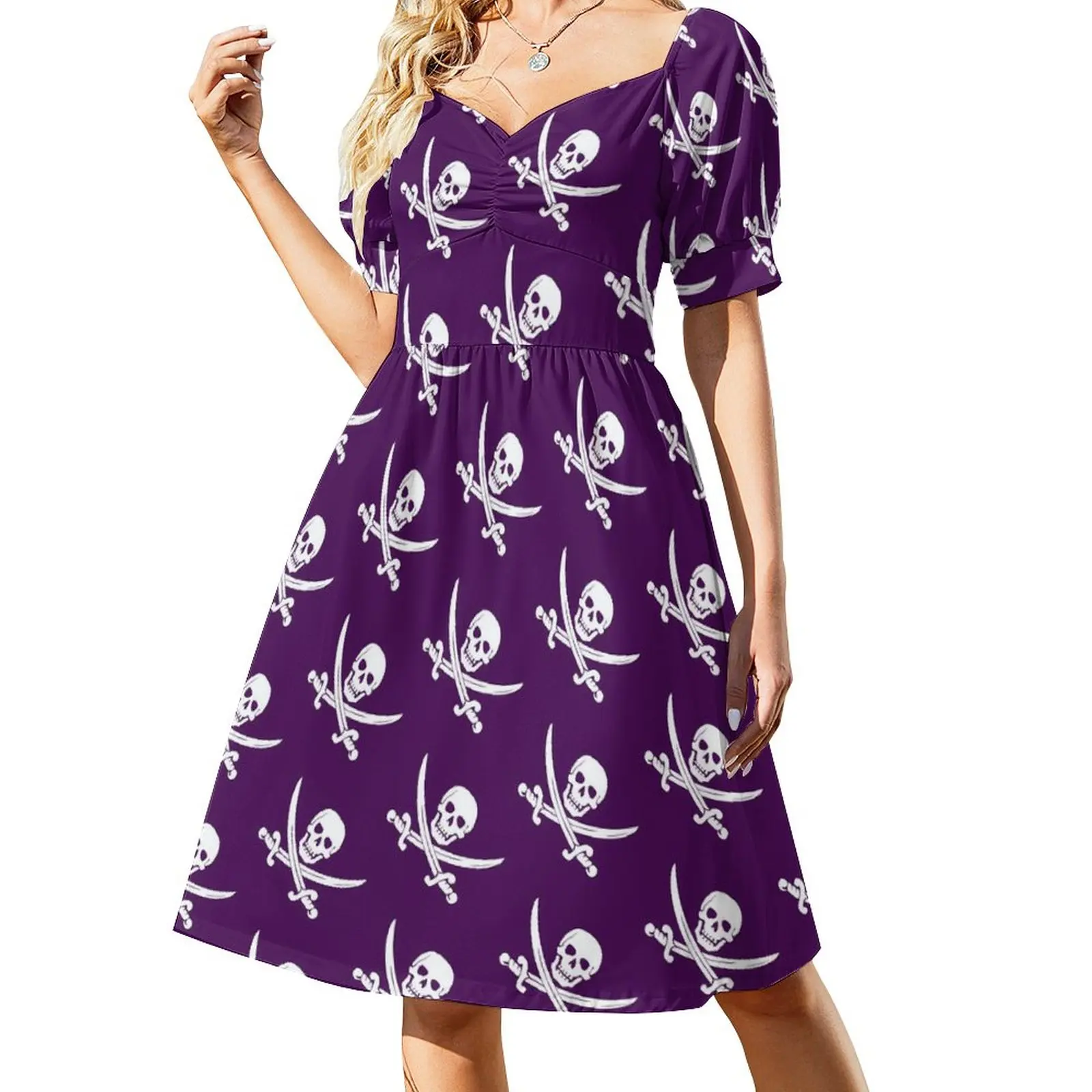 Pirate Skull Dress Jolly Roger Purple Modern Dresses Summer Stylish Casual Dress Printed Vestidos Big Size 3XL 4XL