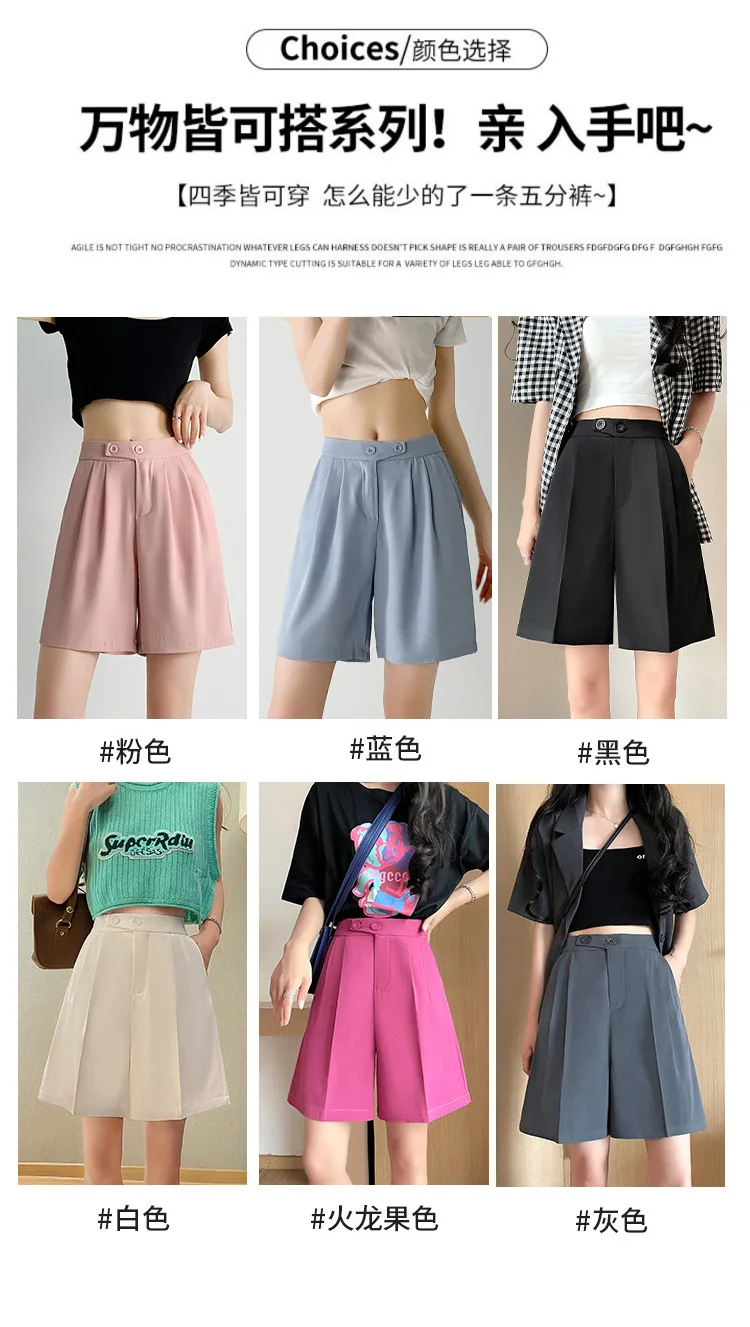 Description Picture 4 of itemHigh Waisted Suit Shorts Women 2023 Vintage Streetwear Wide Leg Shorts Loose Female Knee Length Straight Shorts For Women Summer