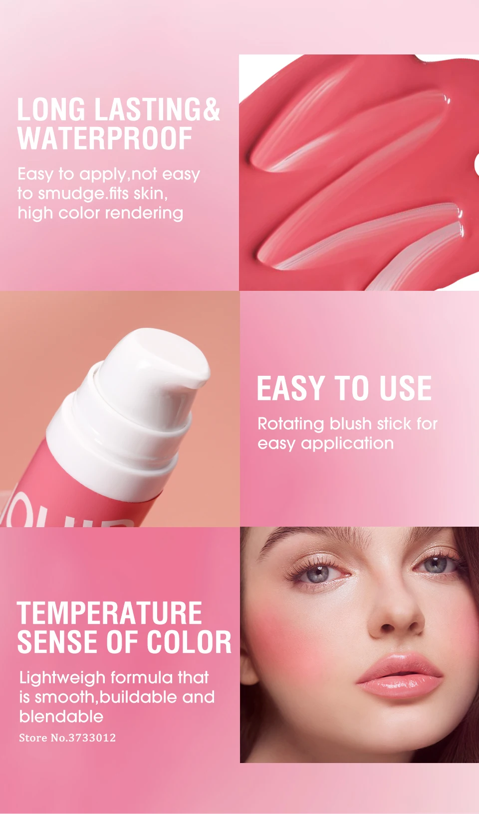 Description Picture 6 of itemPress Facial Blush Cream Natural Cheek Rouge 8 Colors Waterproof Silky Smooth Cheek Tint Liquid Face Nourishing Blusher Cosmetic