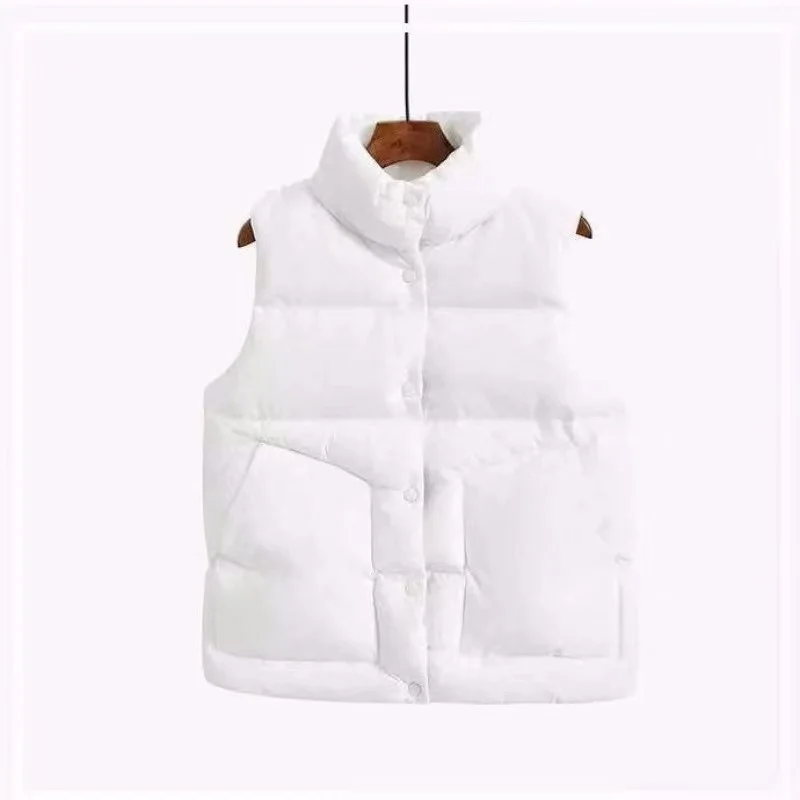 Description Picture 5 of item2023 Autumn Stand Collar Elegant Down Coats Warm Outerwear Casual Belt Sleeveless New Winter Women Fashion White Vests Jackets