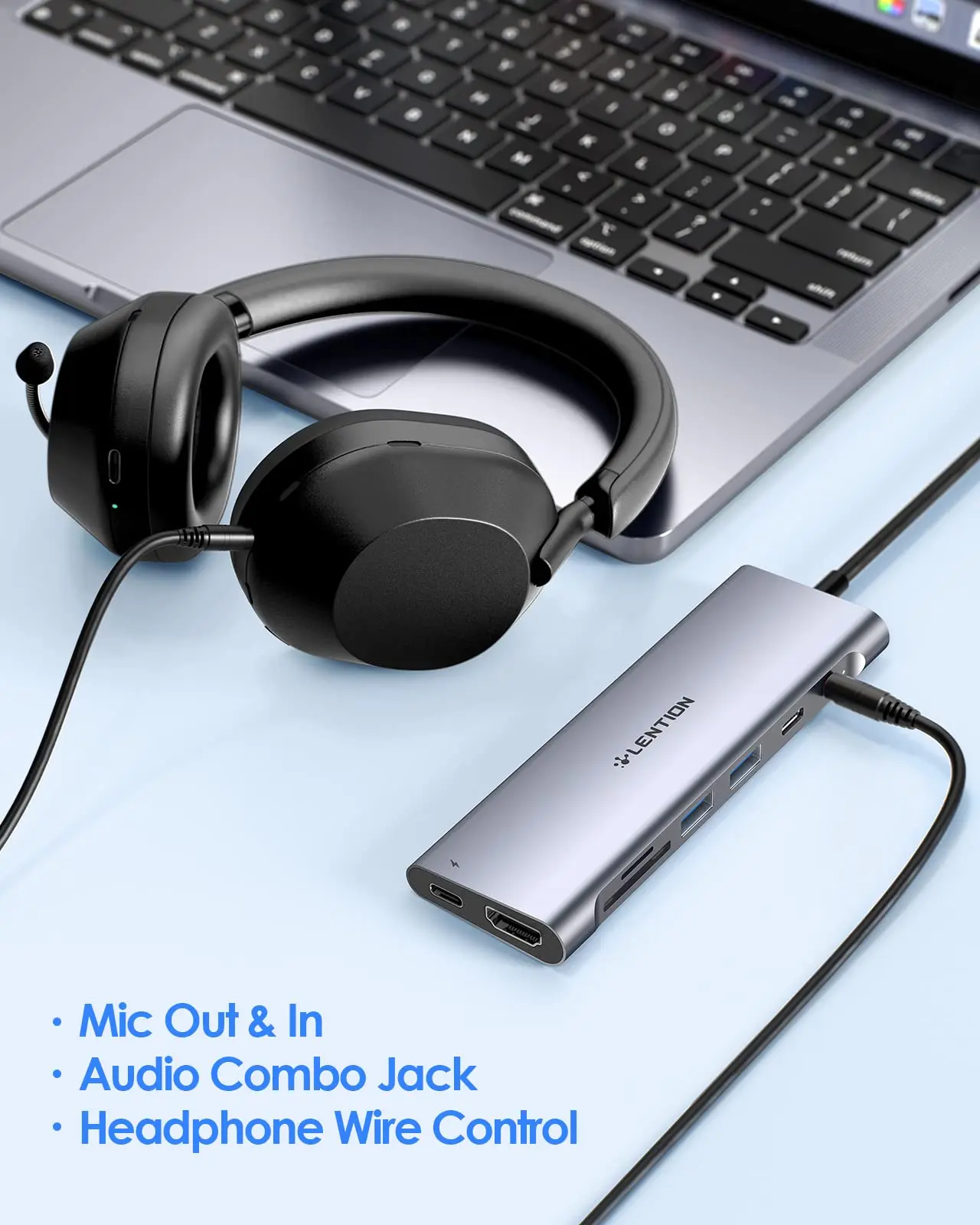Lention 1M Cable USB C Hub with 4K HDMI 2 USB 3.0 Card Reader Aux Type C Data/Charging Apply MacBook Pro Stable Driver Adapter