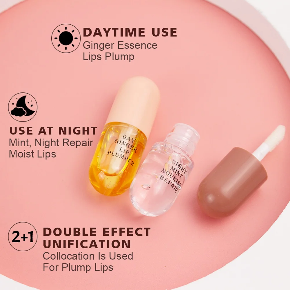 Description Picture 3 of itemDay Night Volume Lip Plumper Oil Clear Lasting Nourishing Repairing Reduce Lip Fine Line Care Lip Oil Cosmetic 10g