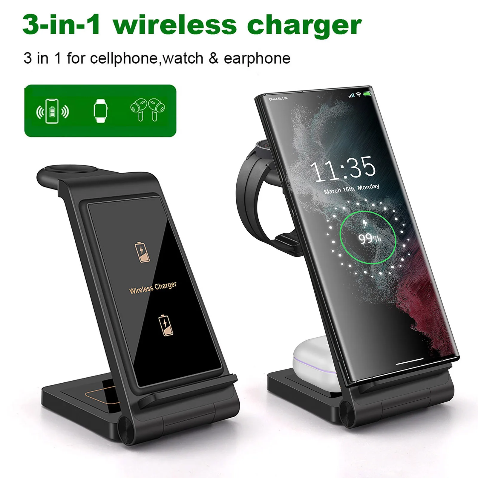 Description Picture 3 of item25W 3 in 1 Wireless Charger Stand for Samsung Z Flip Fold 4/3 S23 Ultra/S22/S21/S10 Galaxy Watch 5 4 Active 2 Buds Fast Charging