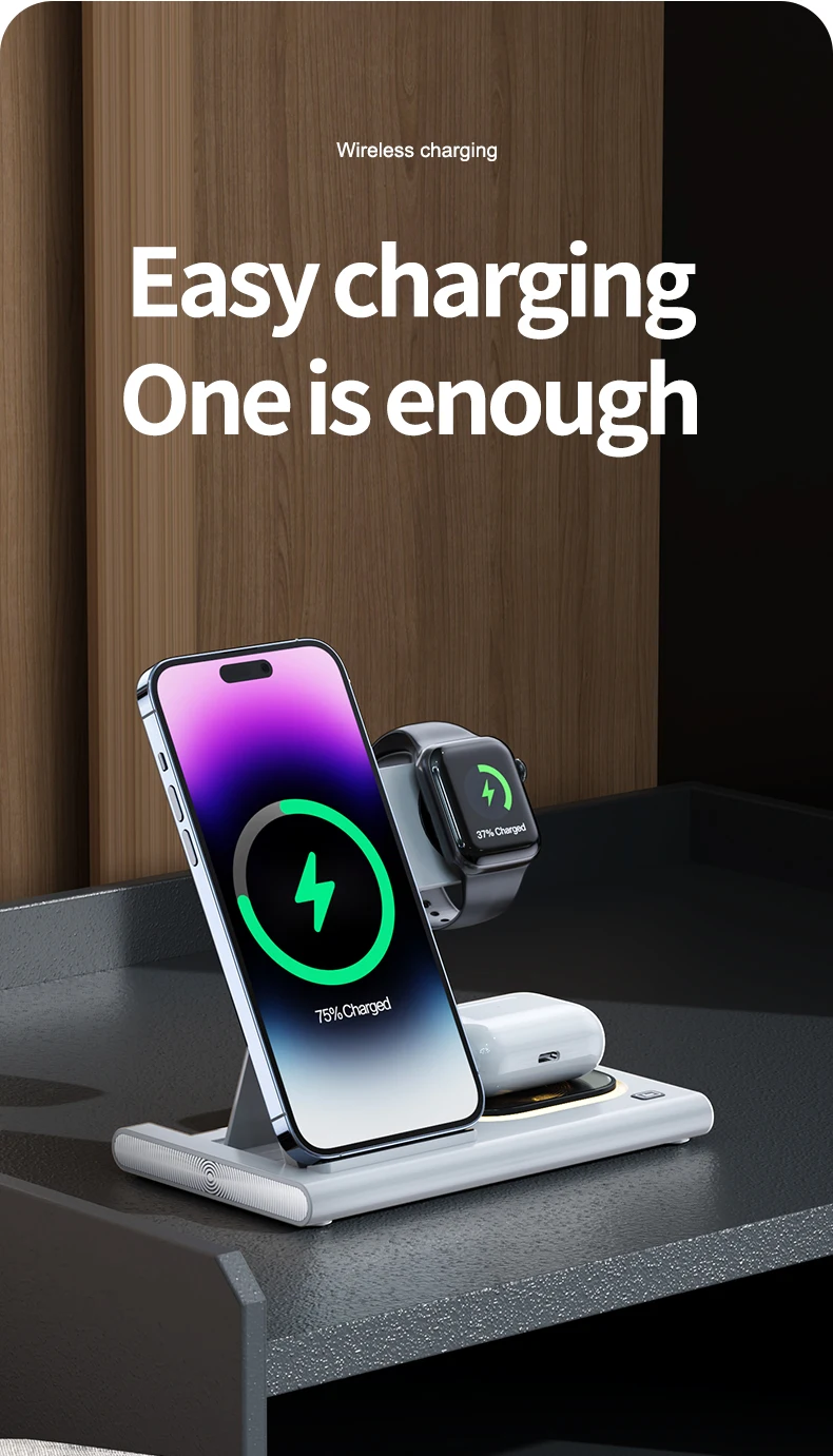 2023 HAAYOT 3 in 1 Wireless Chargers For iPhone 14 13 12 Series Fast Charging Dock Station For Apple Watch 8/7/6 Airpods Samsung