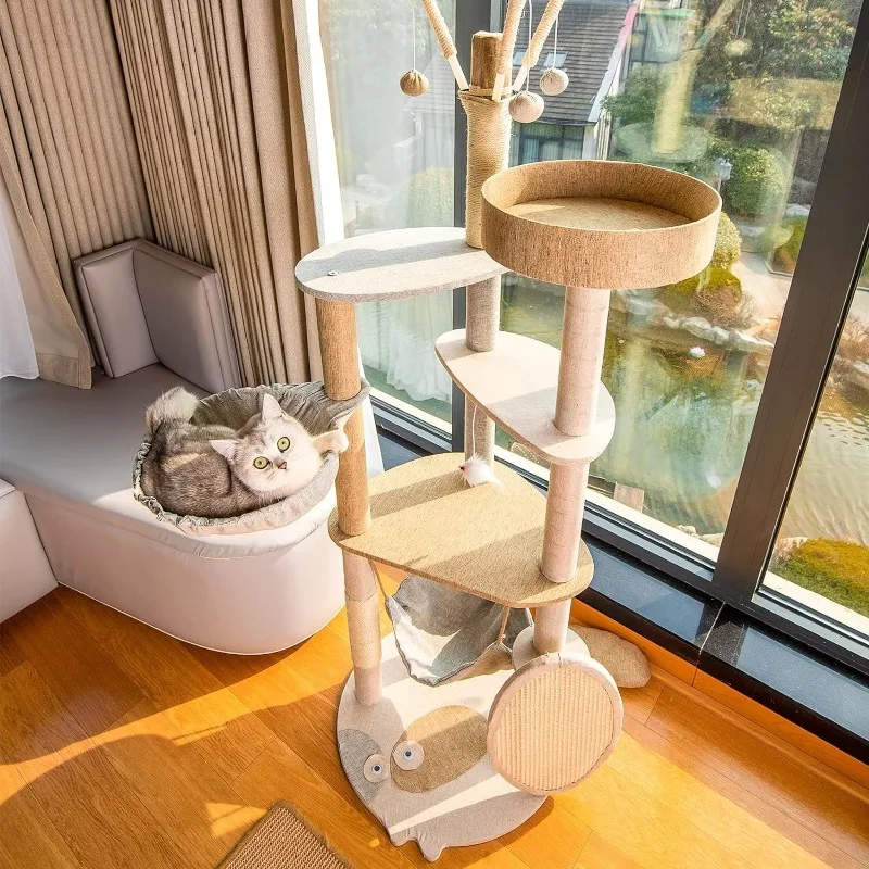 Description Picture 5 of itemMultifunctional Indoor Cat Tree Multi-Level Cute Cat Tower Furniture Apartment with Sisal Scratching Board and Cat Climbing Post