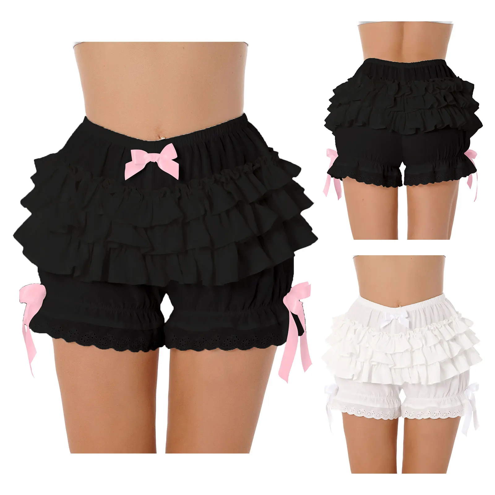 Description Picture 2 of itemWomen Lolita Maid Ruffle Shorts Bloomers Bowknot Lace Trim Pumpkin Shorts Kawaii Safety Pants Cosplay Panties