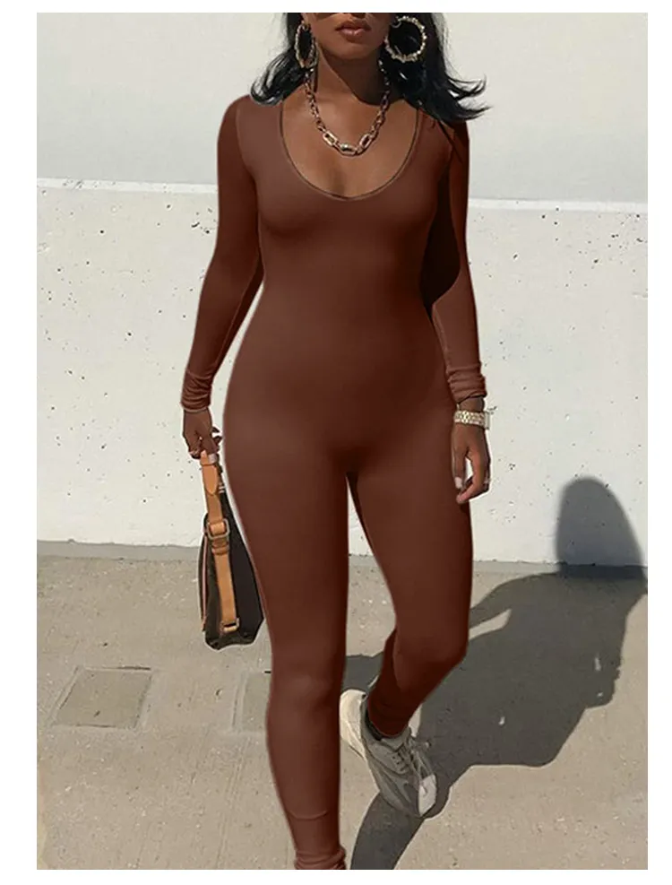 Description Picture 6 of itemII Women's Rompers Long Sleeve Solid Skinny Bodycon Jumpsuits Fashion Sports Fitness Casual Activity Streetwear Overalls