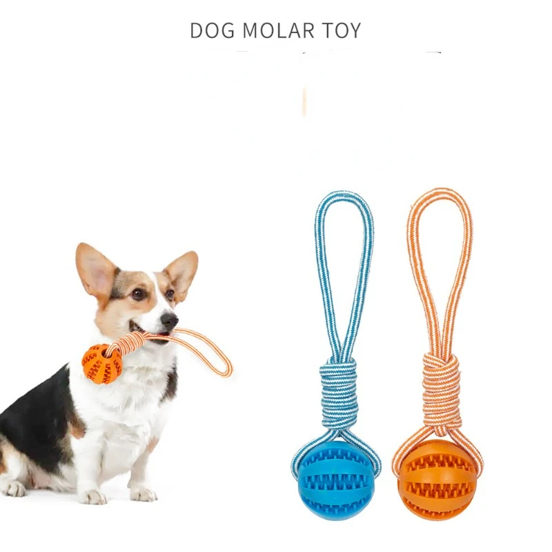Dog Toys Treat Balls Interactive Hemp Rope Rubber Leaking Balls for Small Dogs Chewing Bite Resistant Toys Pet Tooth Cleaning