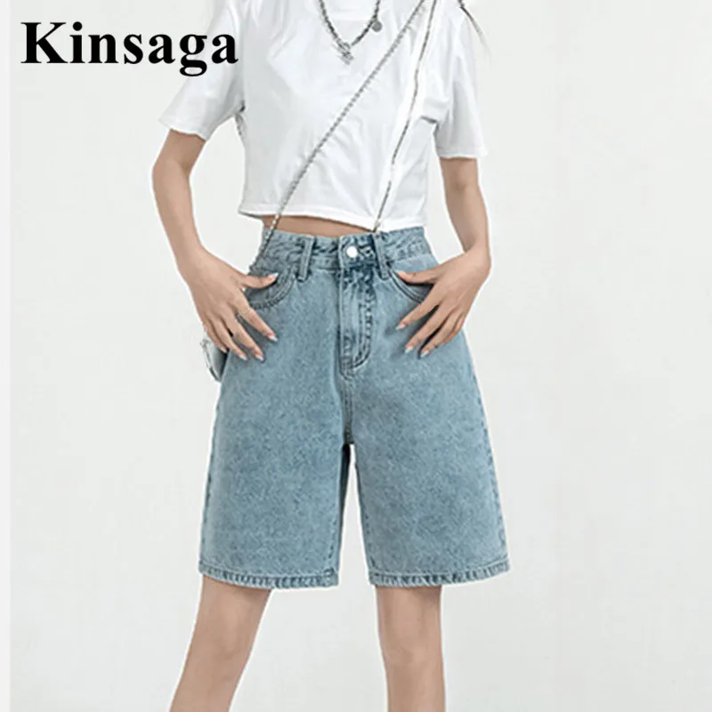 Description Picture 3 of itemBoyfriend Fifth Demin Shorts 4xl Women Harajuku Street White Loose Straight Leg Five Point Jeans Pants Chic Knee Length Bottoms