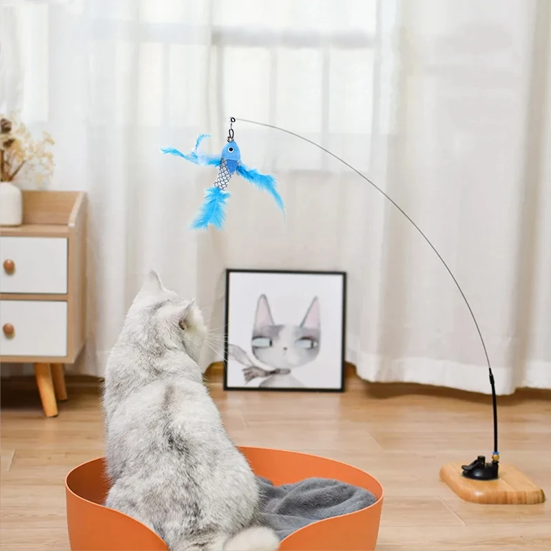 Description Picture 6 of itemCat Playing Teaser Wand with Suction Cup Cat Stick Interactive Toy Simulation Feather with Bell Self-hi Cat Toy Gatos Accesorios