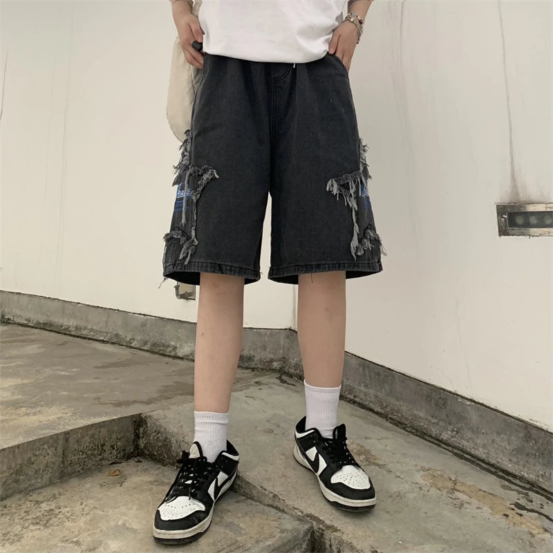Description Picture 4 of itemHigh Street Womens Denim Shorts Summer Loose Appliques Five-pointed Star Y2K Jean Shorts Womens Streetwear
