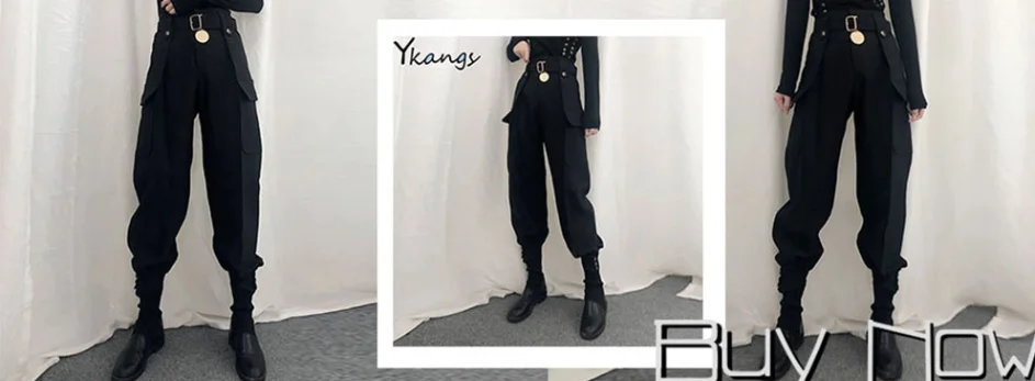 Description Picture 2 of itemArmygreen Cargo Pants With Belt Women Capri Casual High Waist Trousers Ladies Black Harajuku Hip Hop Joggers School Streetwear