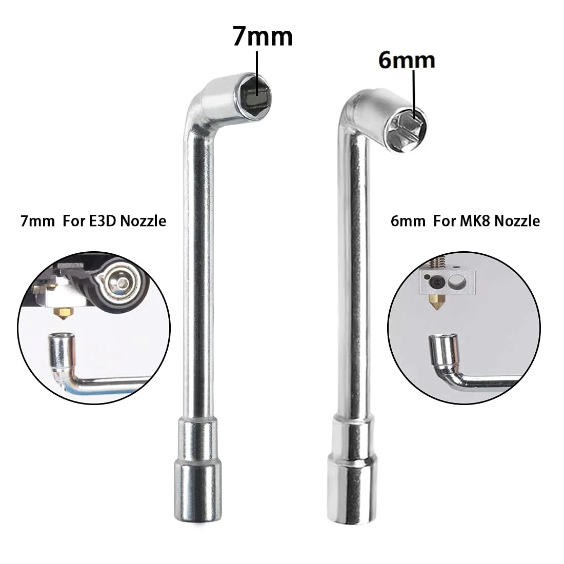 3PCS 6mm 7mm L-Shaped Hexagonal Wrench Tool for Fixed Mk8 Ender 3 E3D Brass Nozzle & Copper Wire Toothbrush For 3D Printer