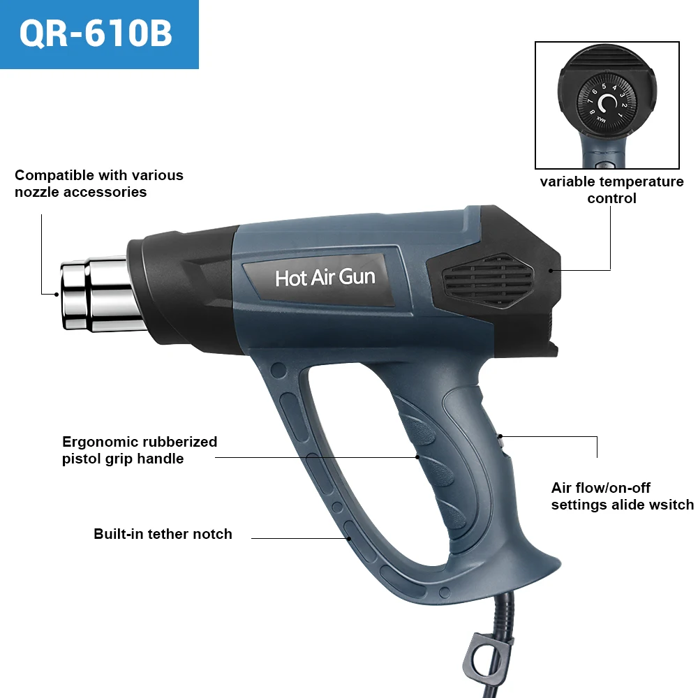 Heat Guns,2000W 110V Fast Heat/Overload Protection/Heavy Duty Hot Air Gun Kit Variable Temperature Control Overload Protection