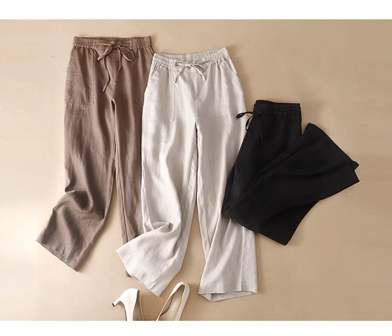 Description Picture 4 of itemCotton Linen Pants For Women Casual Drawstring High Waist Wide Leg Baggy Pants Harajuku Joggers Streetwear Trousers Pantalon