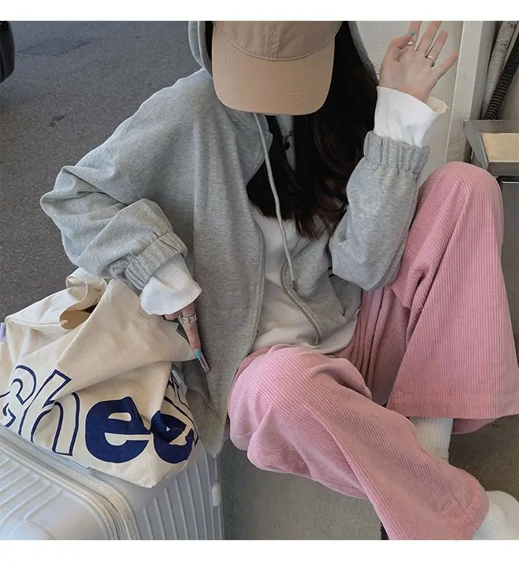 Vintage Corduroy Casual Streetwear Harajuku Wide Leg Pants for Women 2023 Spring Autumn Solid Loose High Waist Straight Trousers