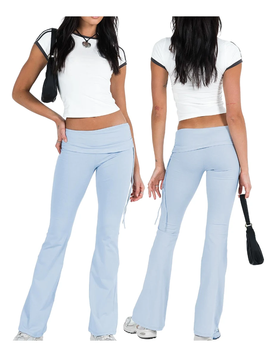 Description Picture 2 of itemWomen Slim Flare Pants Fashion Solid Color Drawstring Low Waist Trousers Spring Summer Casual Sweatpants Bottoms Streetwear