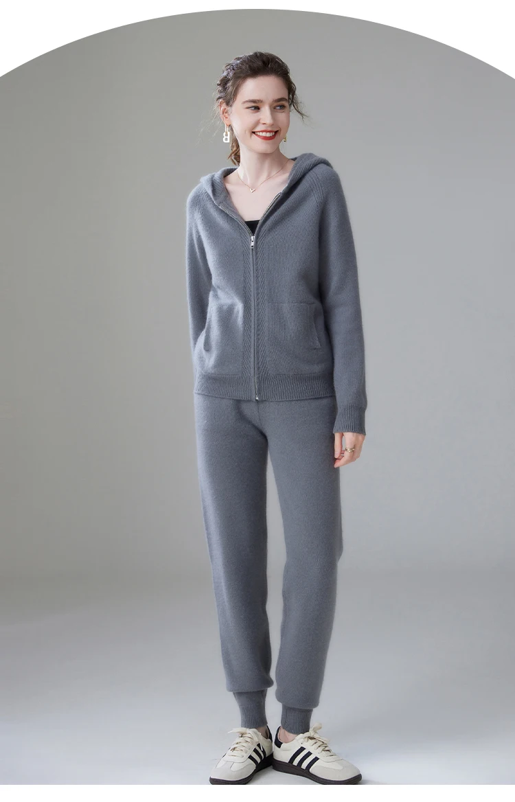 Description Picture 2 of itemFashion Suit Autumn Winter 100% Cashmere Knitted High Quality Sweater Women Tops And Harem Pants Two-Piece Female Girl Clothes