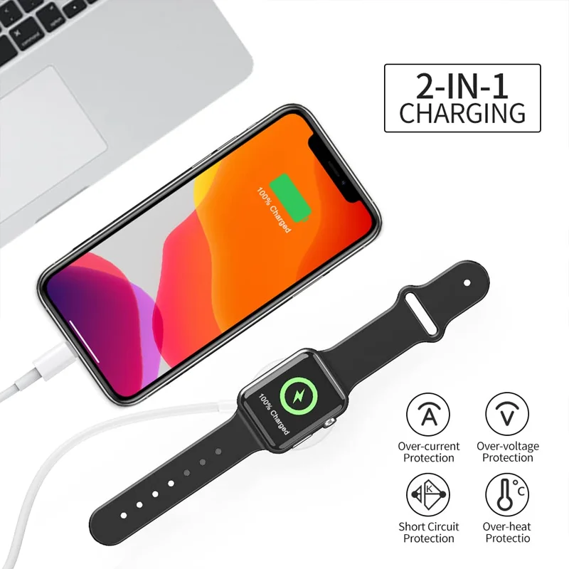 2 IN 1 Type C Portable Magnetic Wireless Charger For Apple iWatch 8 7 6 5 For iPhone 11 14 Pro Max USB-C Cable Phone Fast Charge