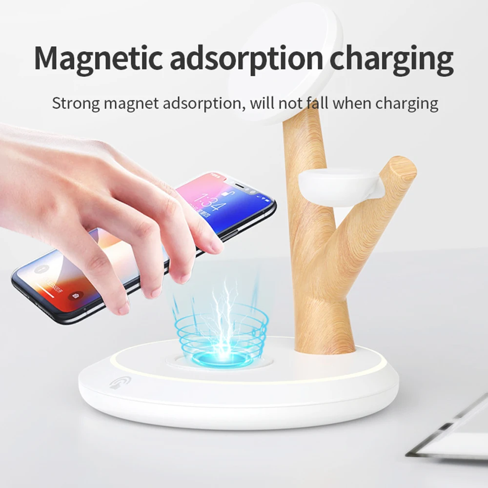 Magnetic Wireless Charger 4 in 1 Stand for iPhone 15 14 Pro 13 12 Wireless Charging Station for Apple Watch 9 8 7 6/Airpods 3