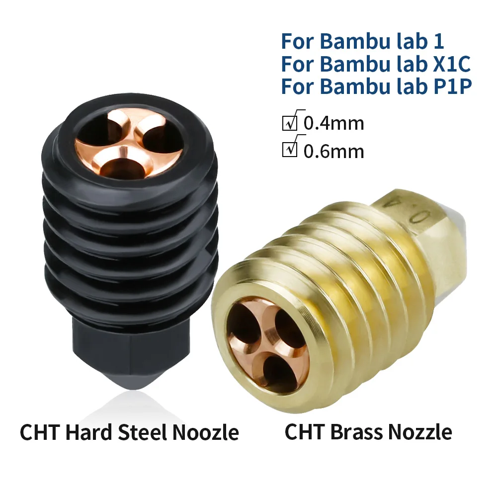 High Flow Cht Nozzle for Bambu Lab X1/ X1 Carbon 500℃ Hard Steel Nozzles Hot End Fit Bamboo Bambulabs P1P/ P1S 3D Printer Hotend