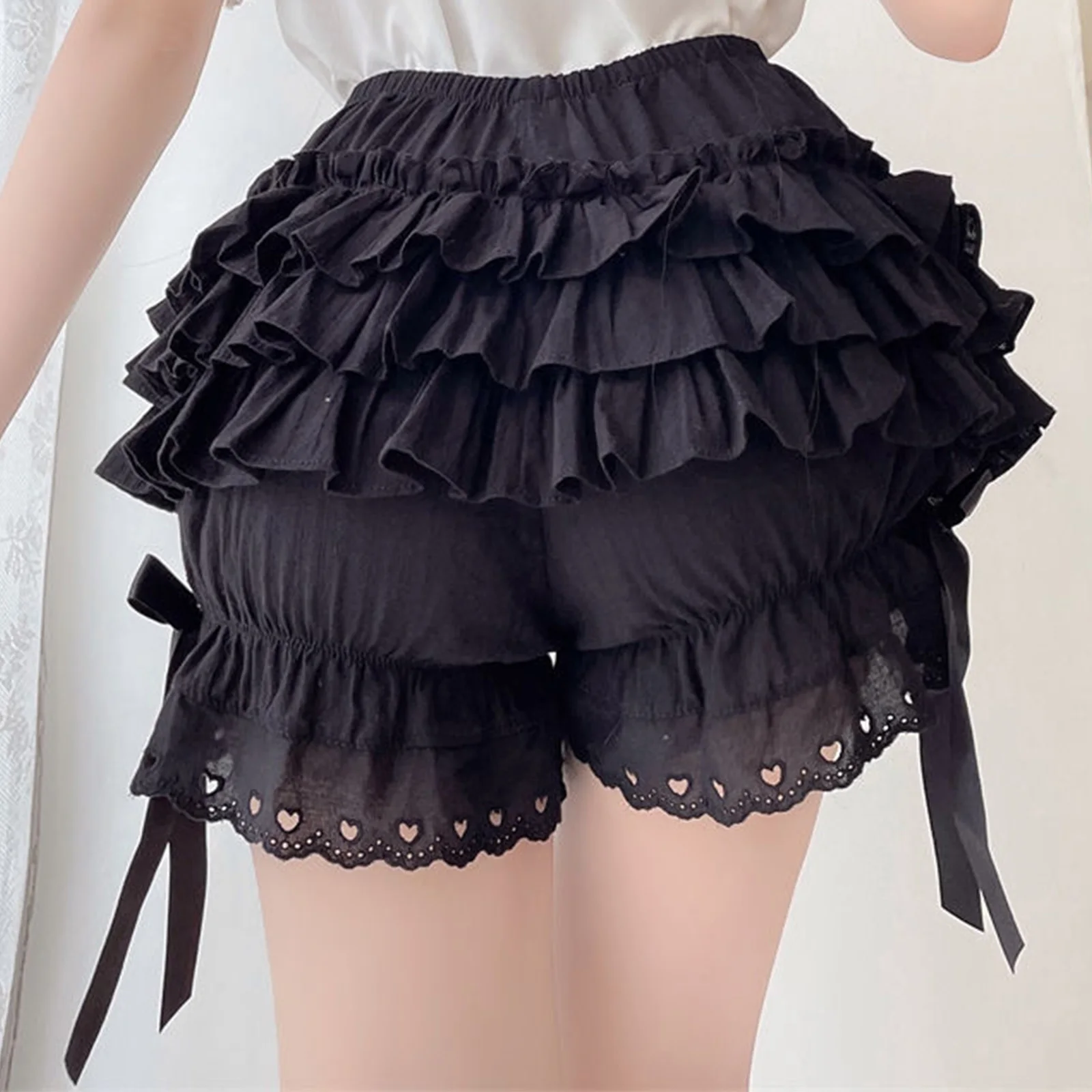 Womens Tiered Frilly Bloomers Shorts Bowknot Ruched Culottes Maid Cosplay Ruffled Panties Victorian Anime Cosplay Costumes